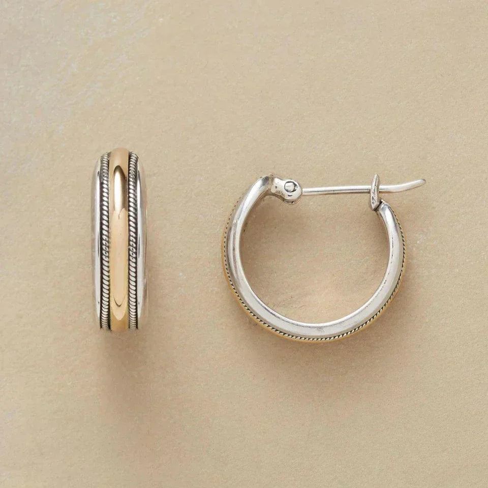 Aros Vintage de Plata con Raya Dorada