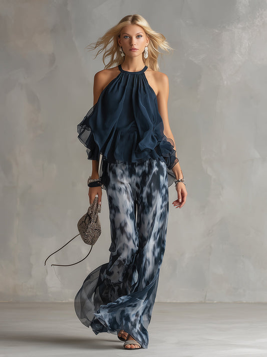 Élise | Elegant och lätt set med flytande topp och vida byxor