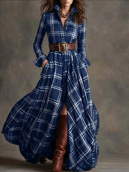 Beatriz - Vestido largo de cuadros con cinturón
