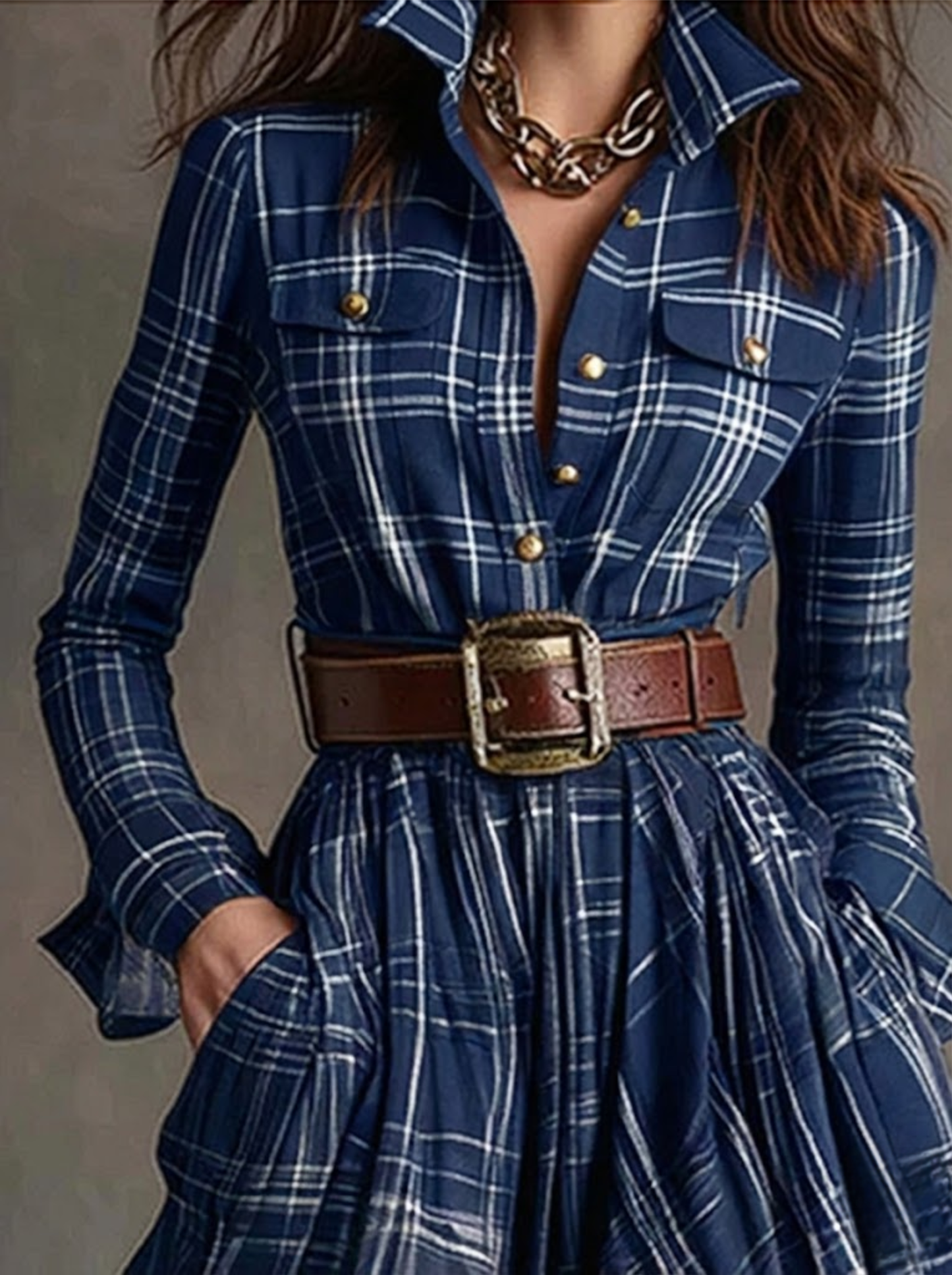 Beatriz - Vestido largo de cuadros con cinturón