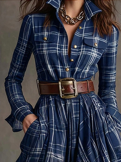 Beatriz - Vestido largo de cuadros con cinturón