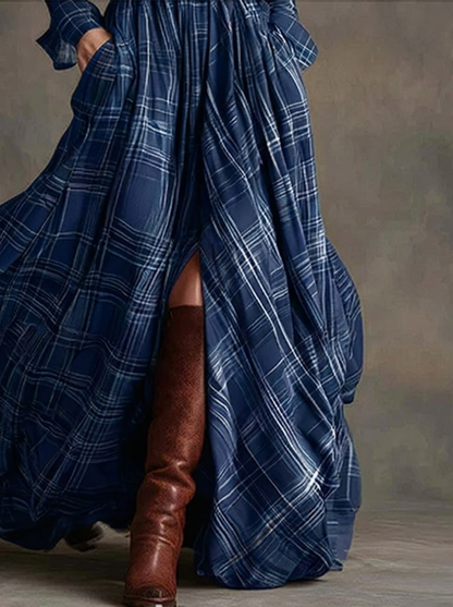 Beatriz - Vestido largo de cuadros con cinturón