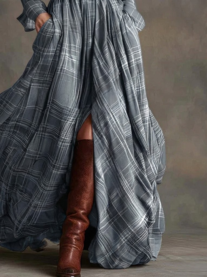 Beatriz - Vestido largo de cuadros con cinturón