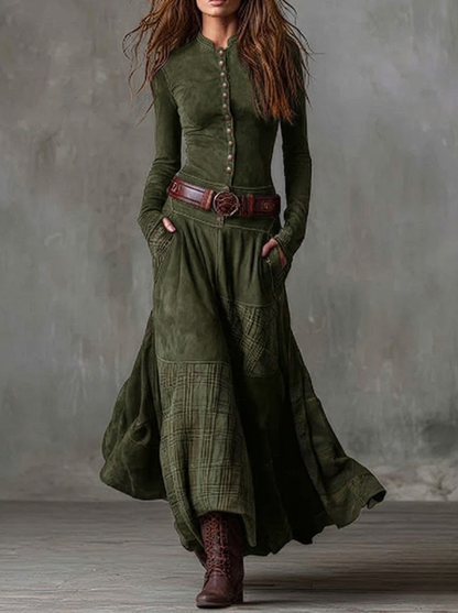 Azucena - Vestido maxi de ante con cinturón