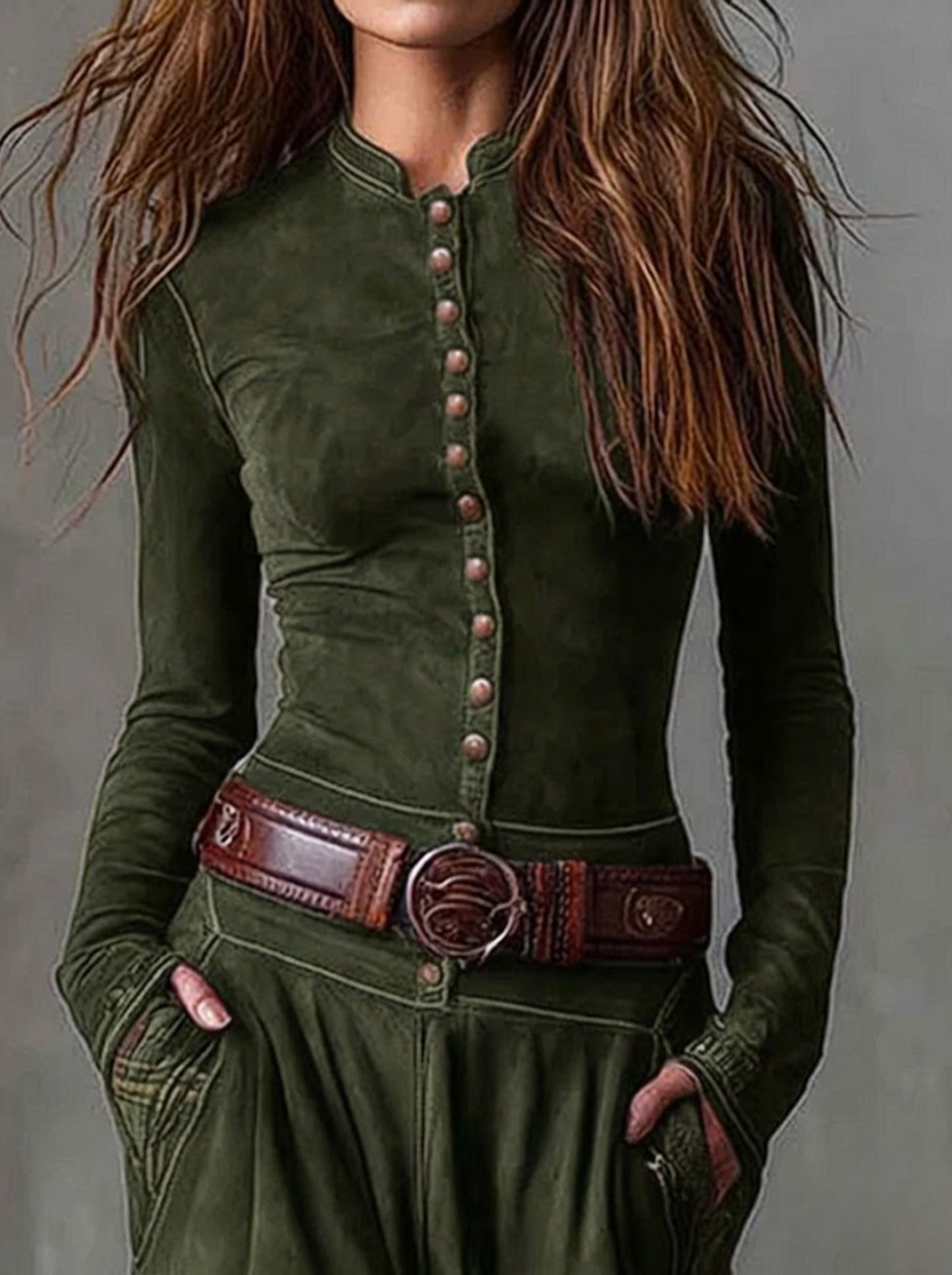 Azucena - Vestido maxi de ante con cinturón