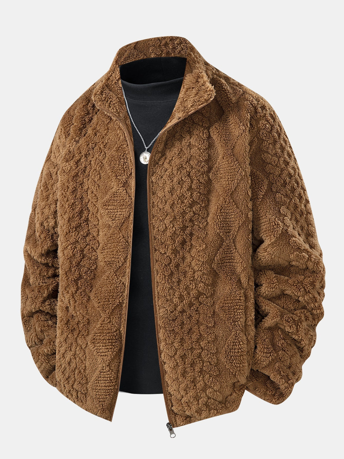 Teddyjacka med geometrisk jacquard