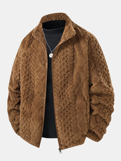 Teddyjacka med geometrisk jacquard
