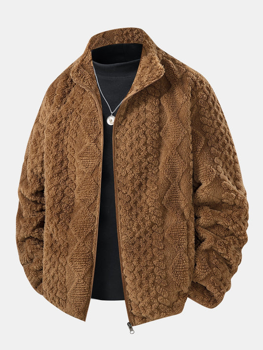 Teddyjacka med geometrisk jacquard