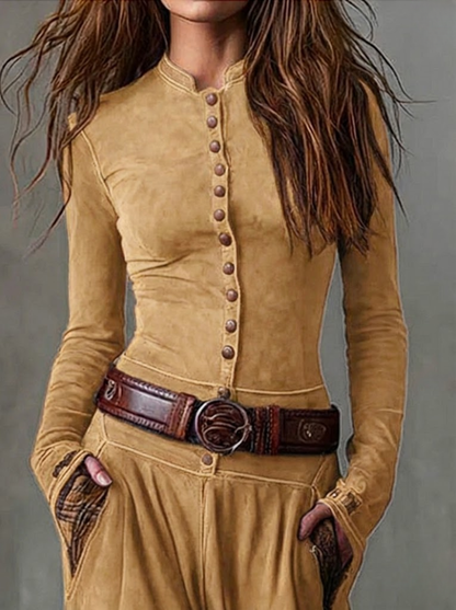 Azucena - Vestido maxi de ante con cinturón