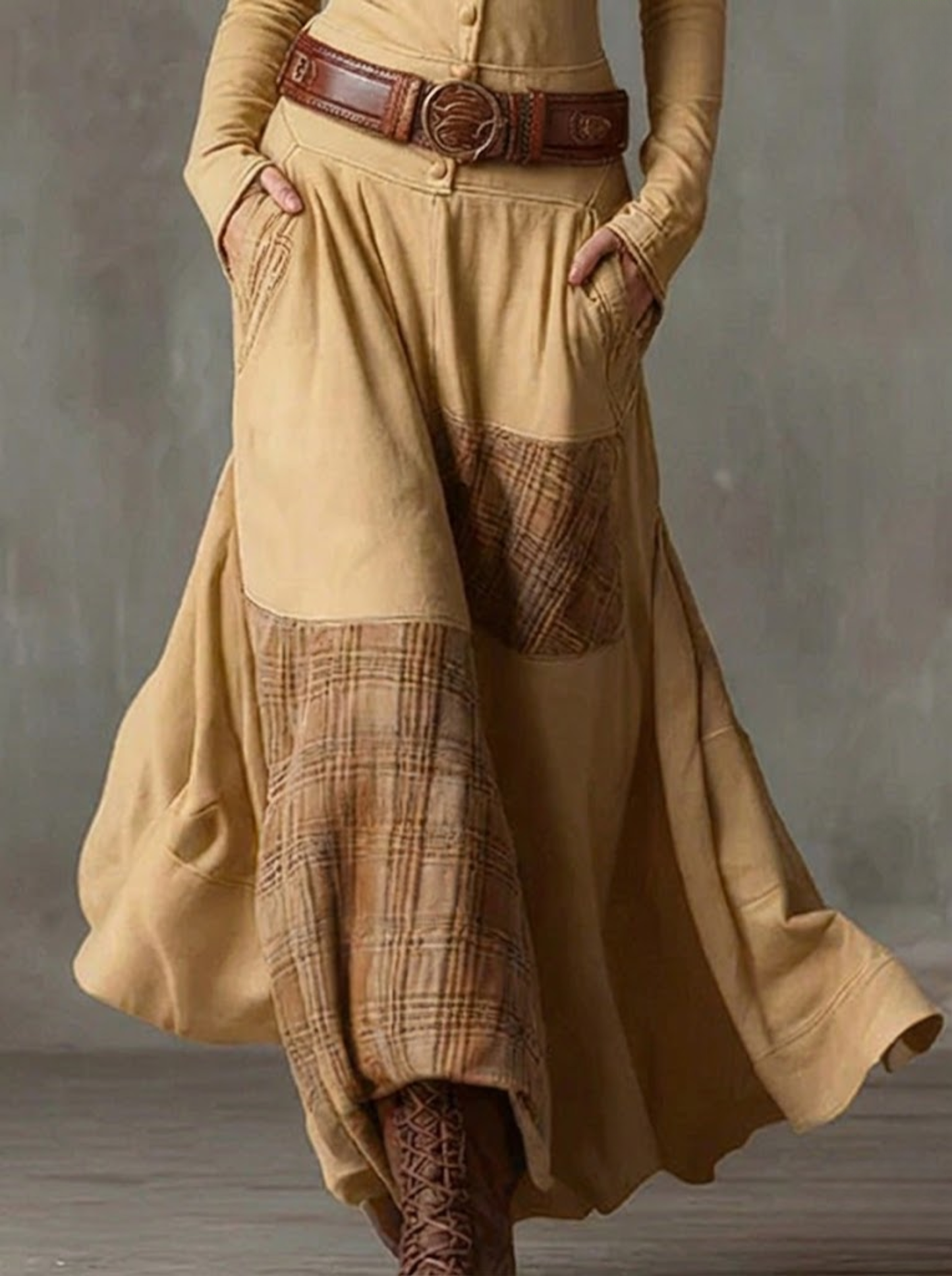 Azucena - Vestido maxi de ante con cinturón