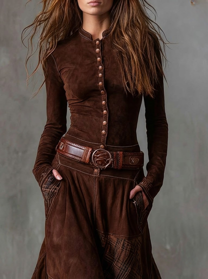 Azucena - Vestido maxi de ante con cinturón