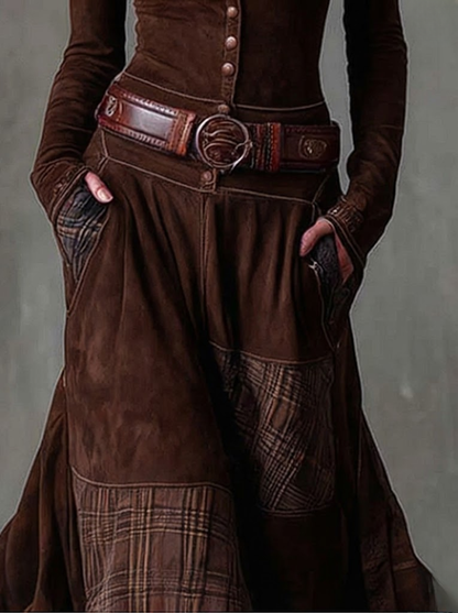 Azucena - Vestido maxi de ante con cinturón