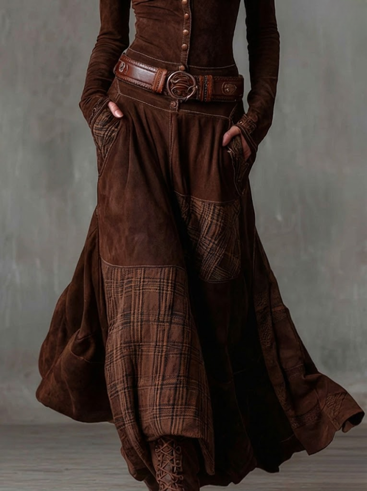 Azucena - Vestido maxi de ante con cinturón