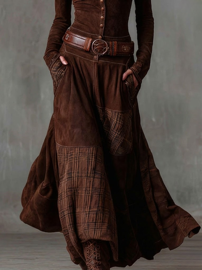 Azucena - Vestido maxi de ante con cinturón