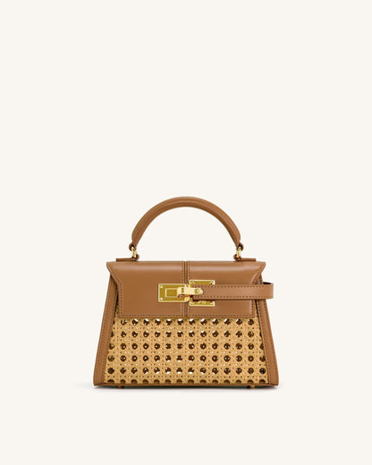 Elise Woven Top Handle Bag - Brown