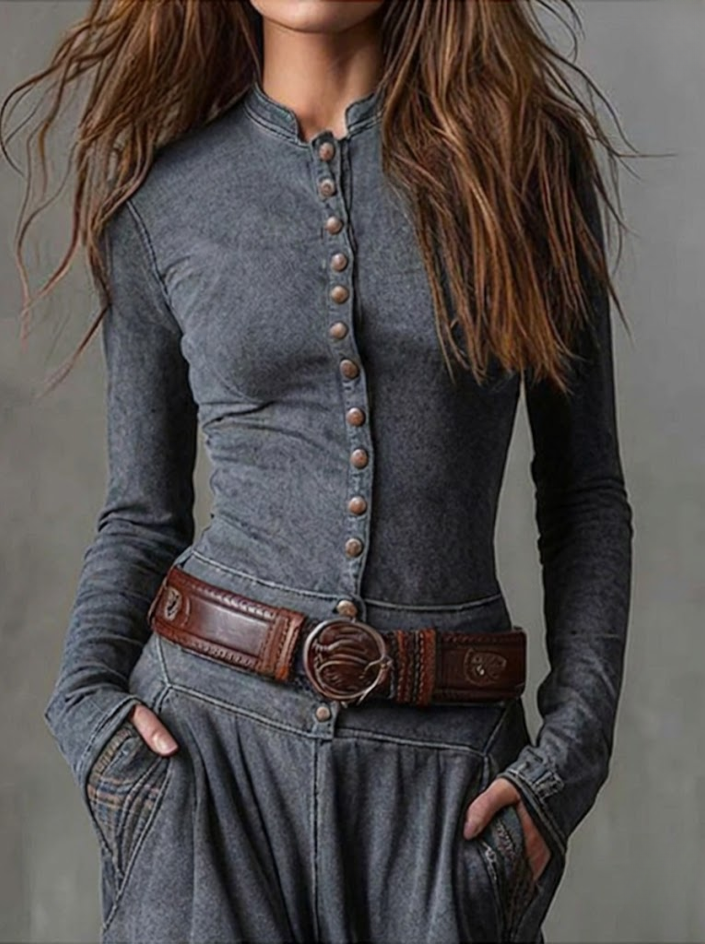 Azucena - Vestido maxi de ante con cinturón