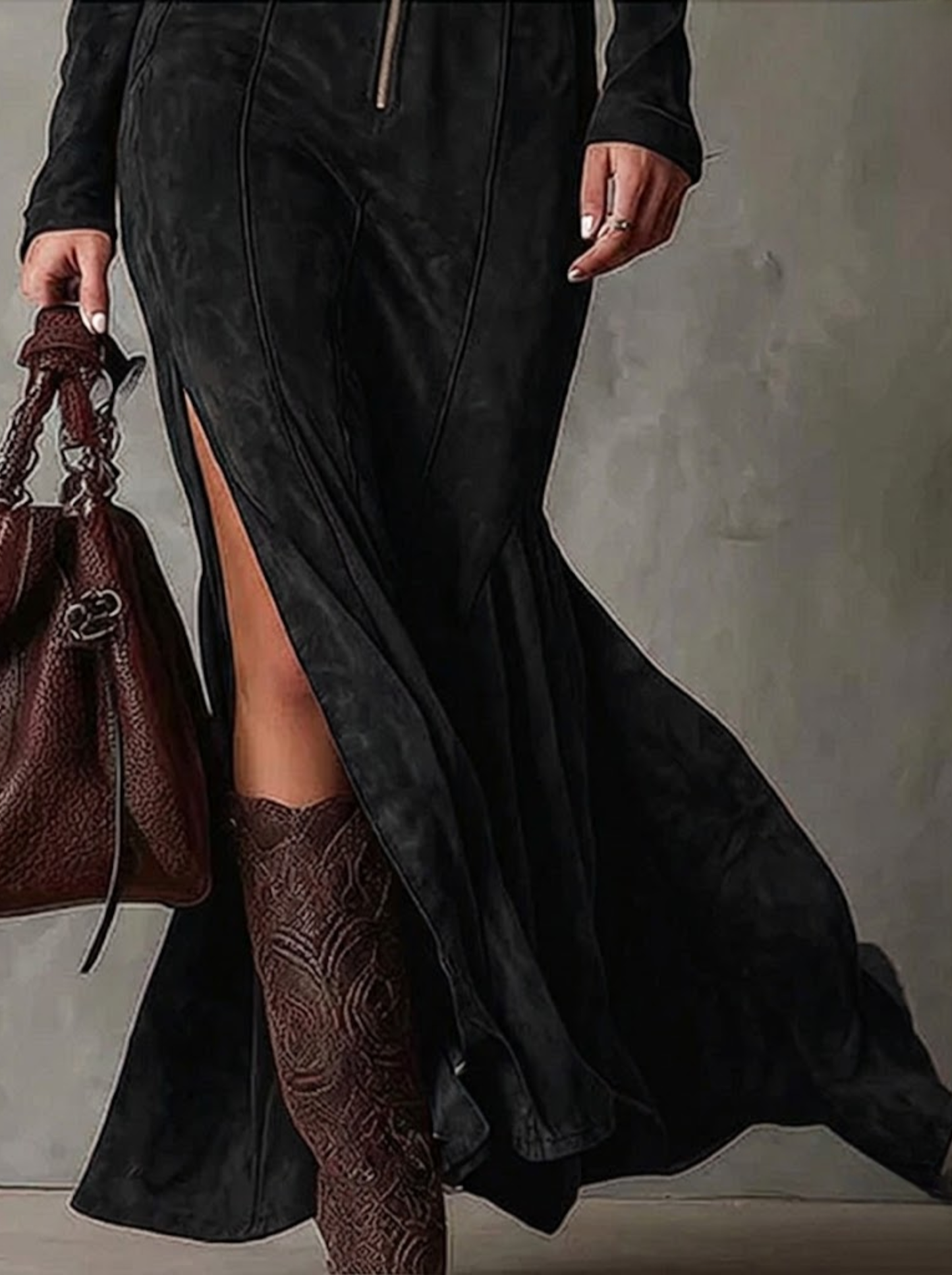 Marsella - Vestido largo marrón con cinturón