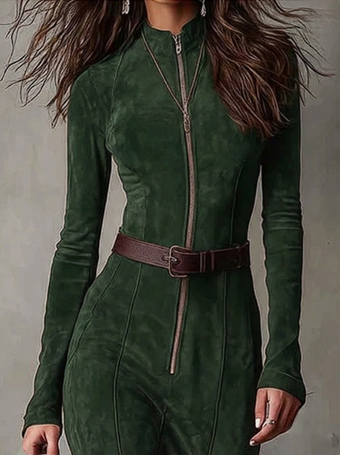 Marsella - Vestido largo marrón con cinturón