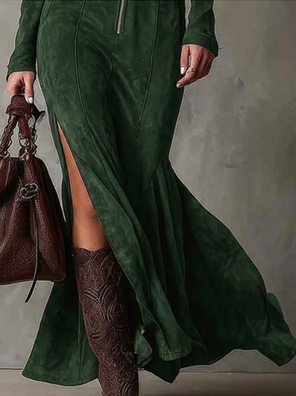 Marsella - Vestido largo marrón con cinturón