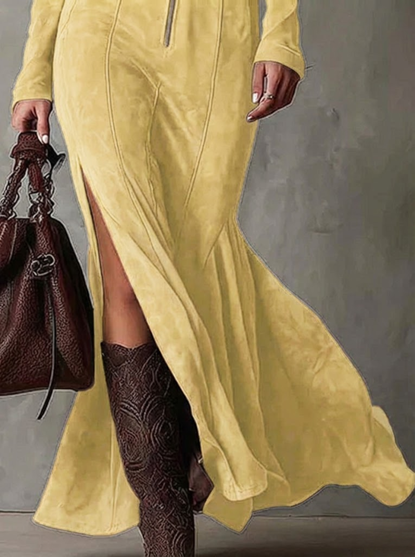 Marsella - Vestido largo marrón con cinturón