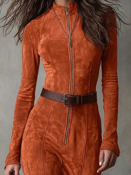 Marsella - Vestido largo marrón con cinturón