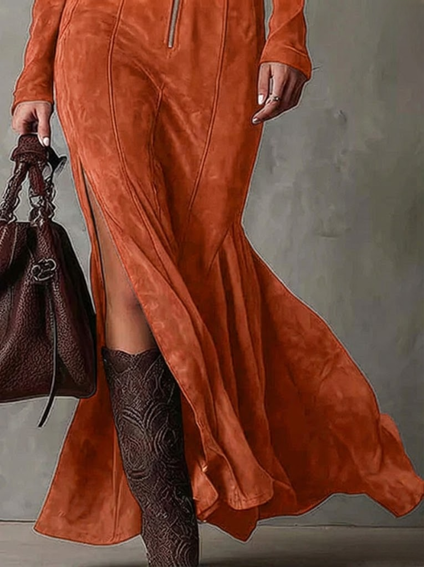 Marsella - Vestido largo marrón con cinturón