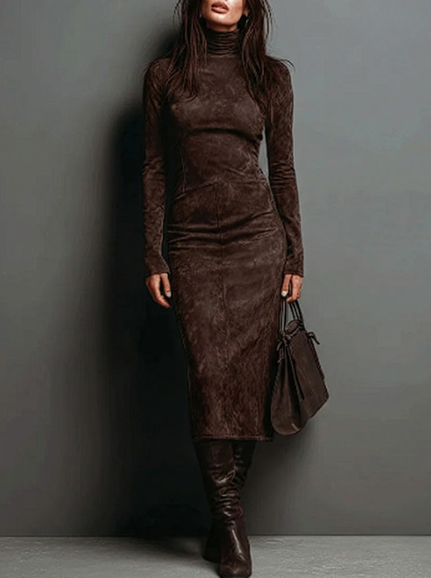 Lorena - Vestido midi largo marrón