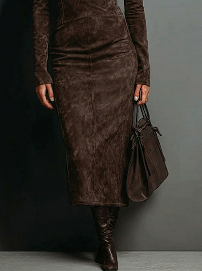 Lorena - Vestido midi largo marrón