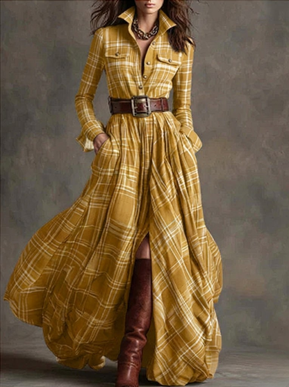 Beatriz - Vestido largo de cuadros con cinturón