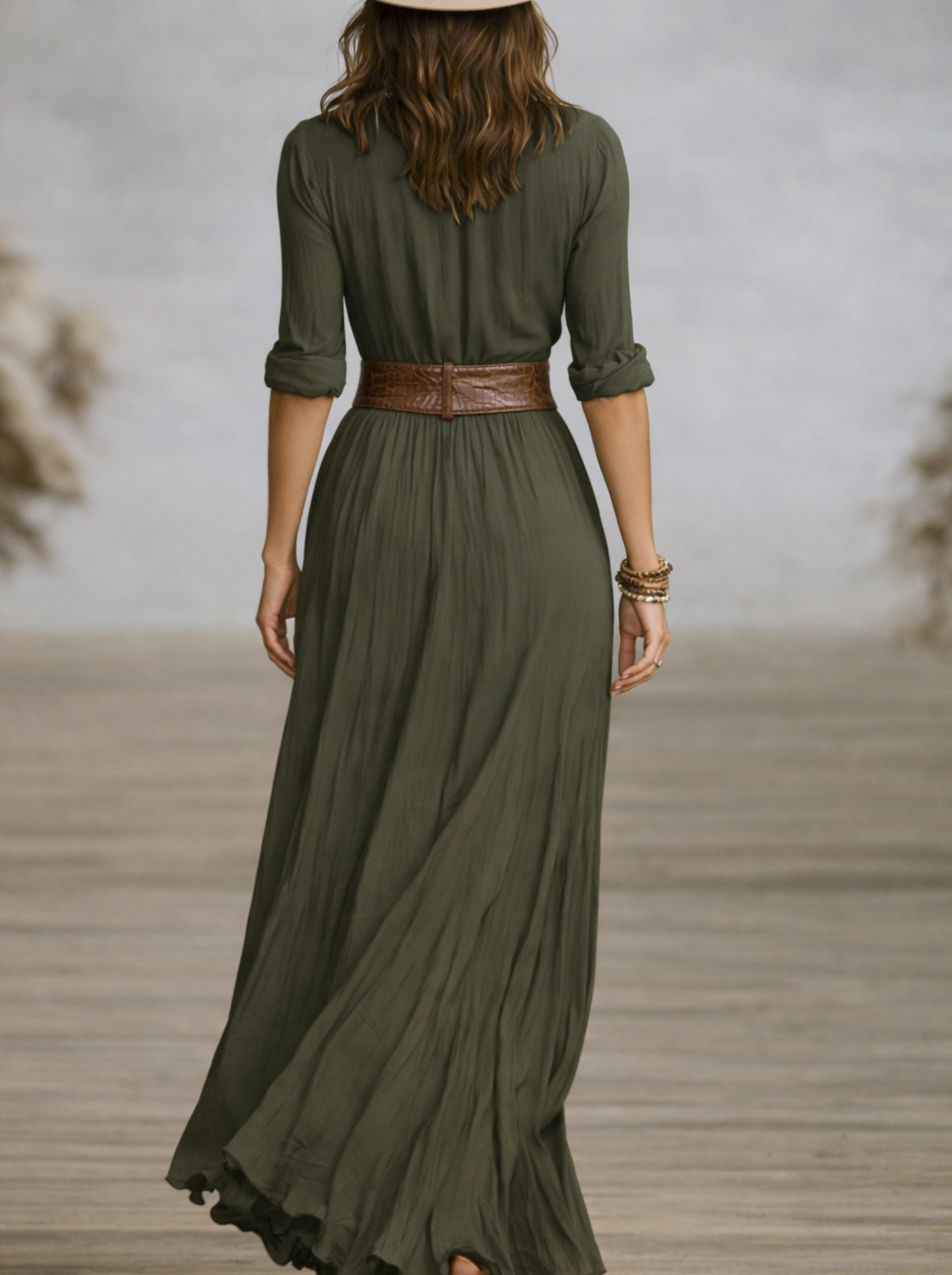 Aurora - Vestido Largo de Lino con Cuello Invertido