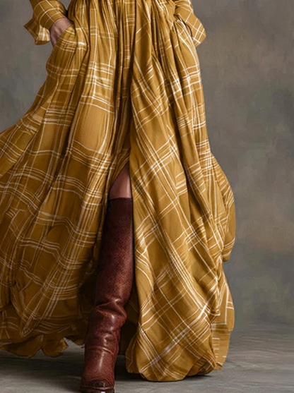 Beatriz - Vestido largo de cuadros con cinturón