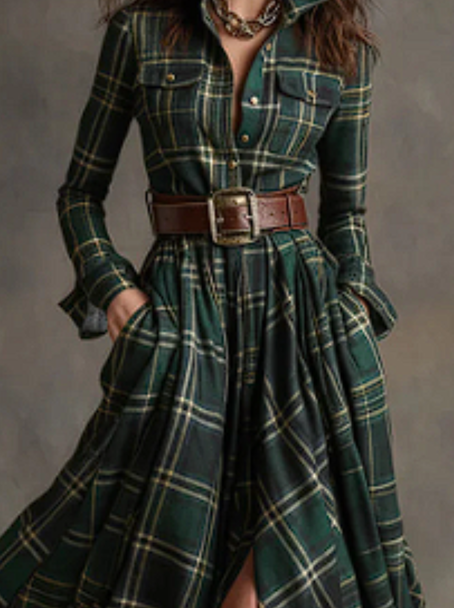 Beatriz - Vestido largo de cuadros con cinturón