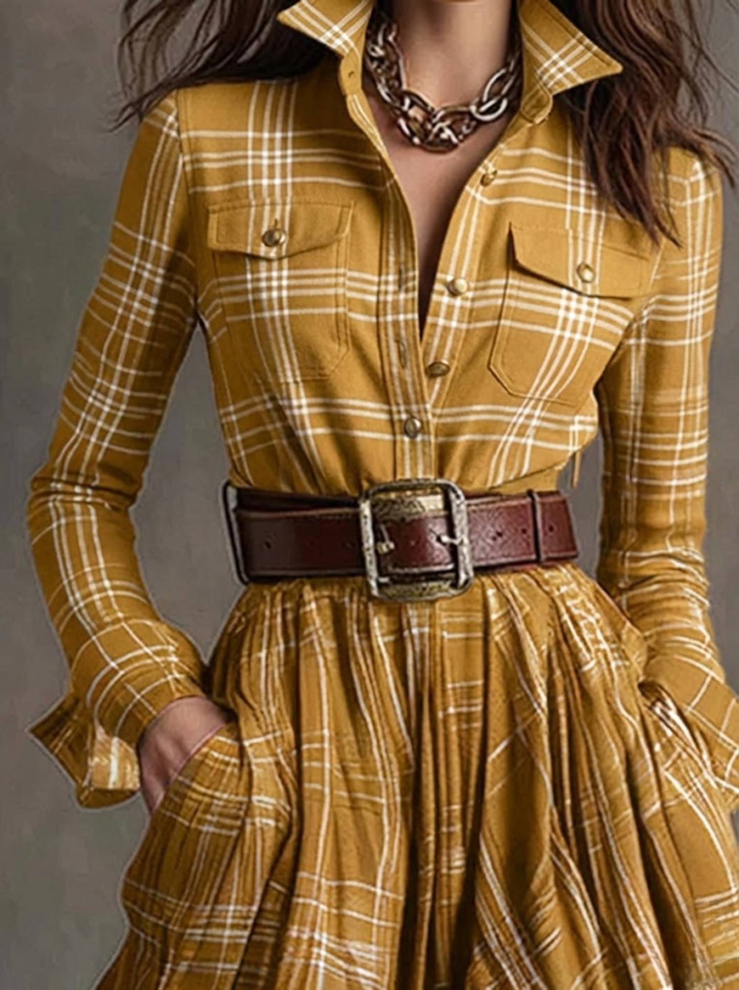 Beatriz - Vestido largo de cuadros con cinturón