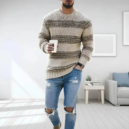 Zion | Slim fit-stickad tröja med randdesign
