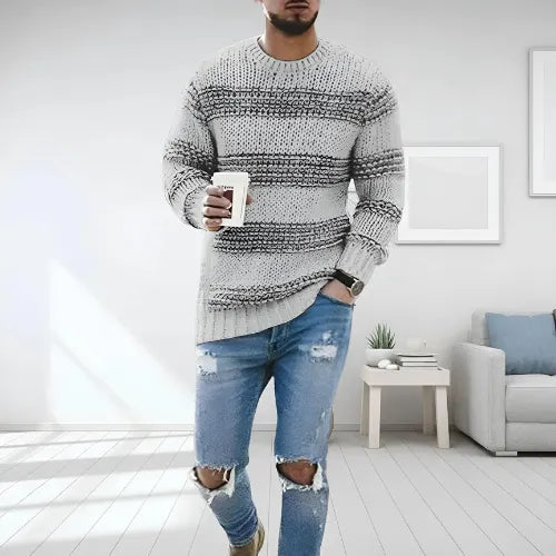 Zion | Slim fit-stickad tröja med randdesign