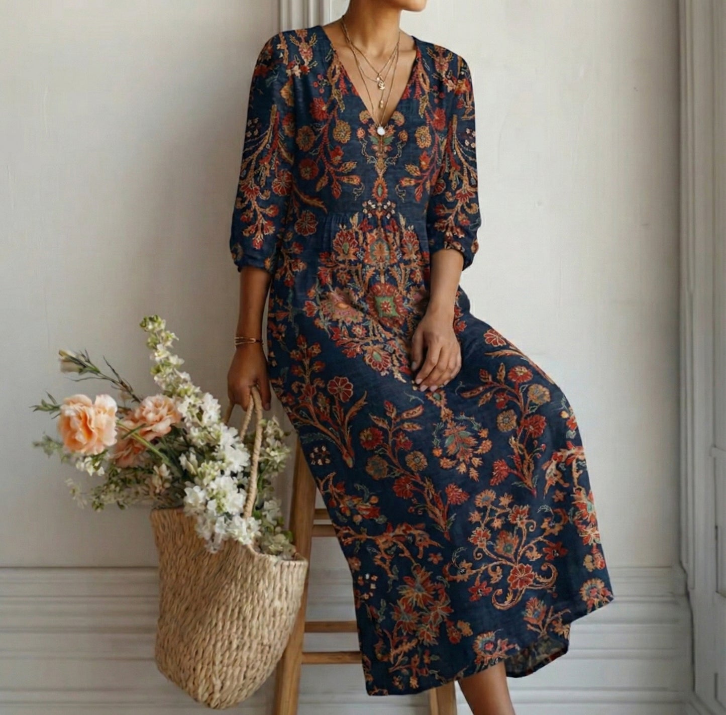 Leire – Vestido Largo de Estilo Étnico