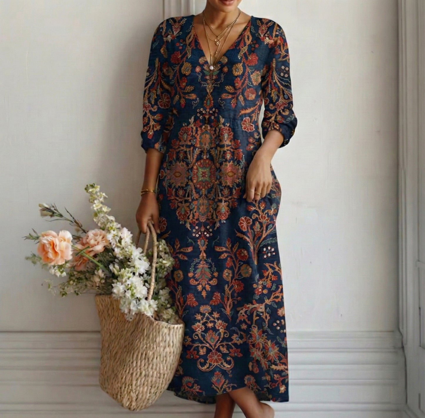 Leire – Vestido Largo de Estilo Étnico