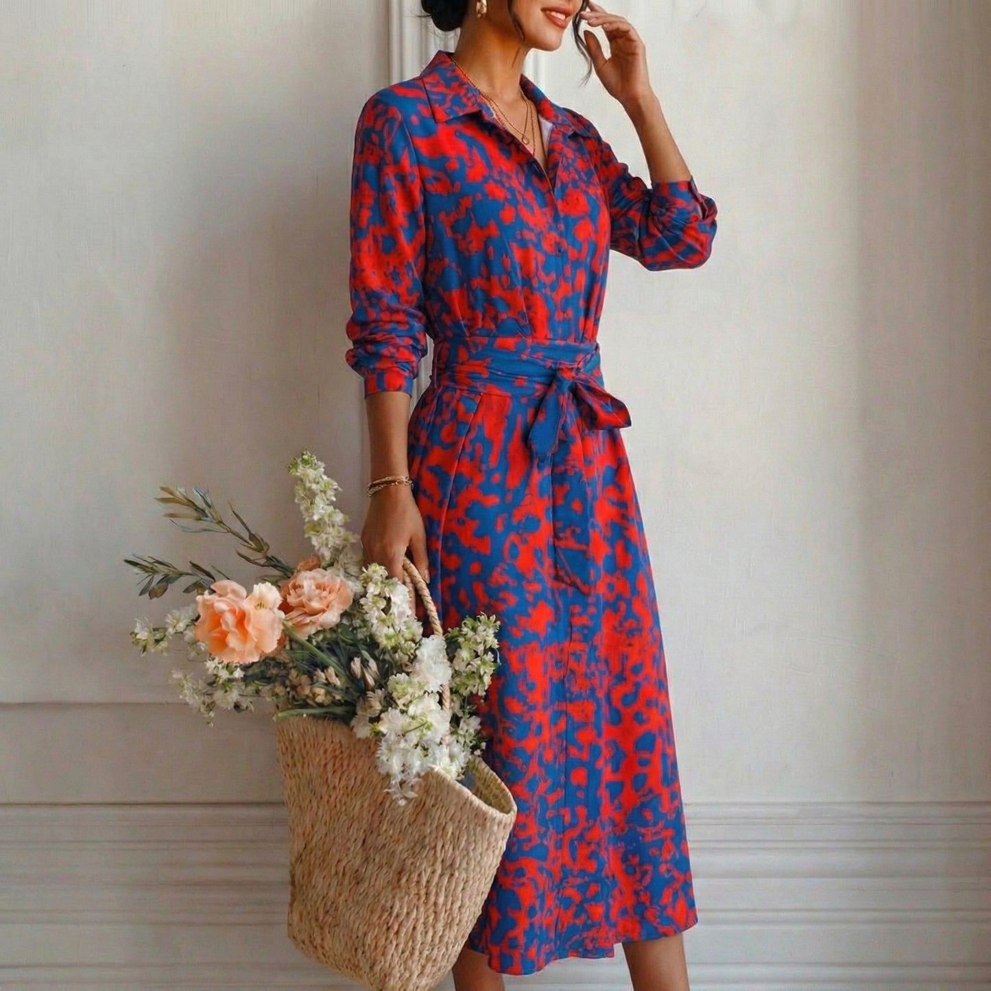 Lucía – Vestito Lungo Chemisier Stampato