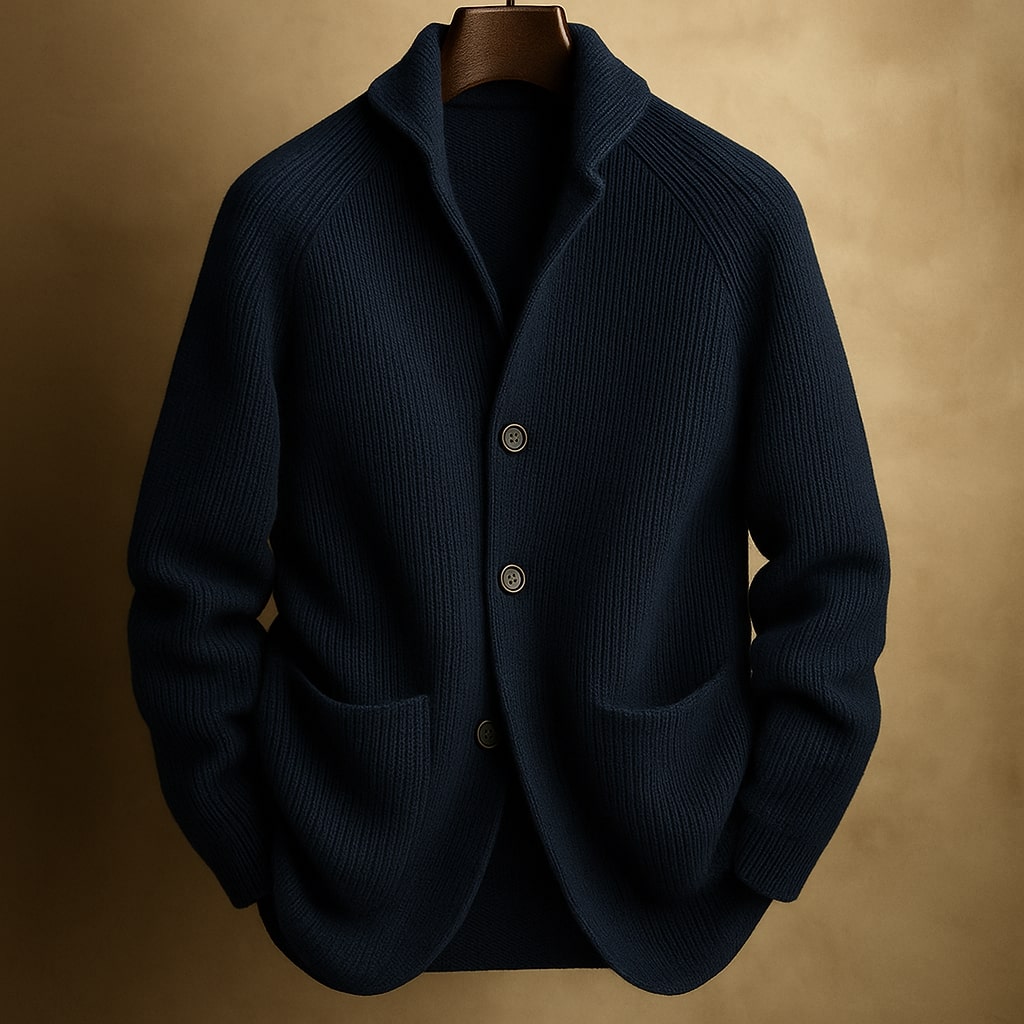 SILVORO | Stickad kofta i ribbad ull för herr