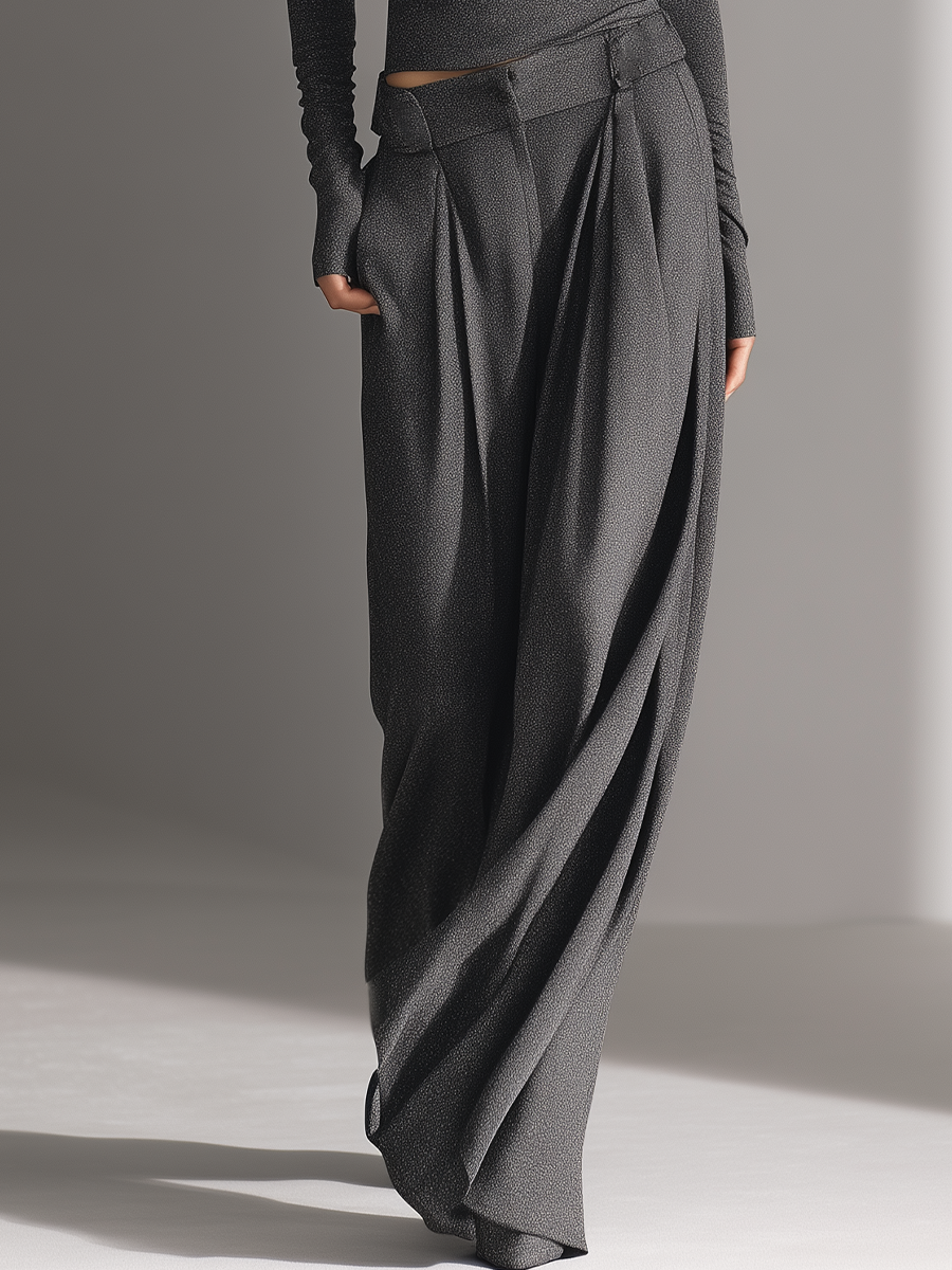 Charcoal Gray Off-shoulder Top And Wide-leg Pants Set