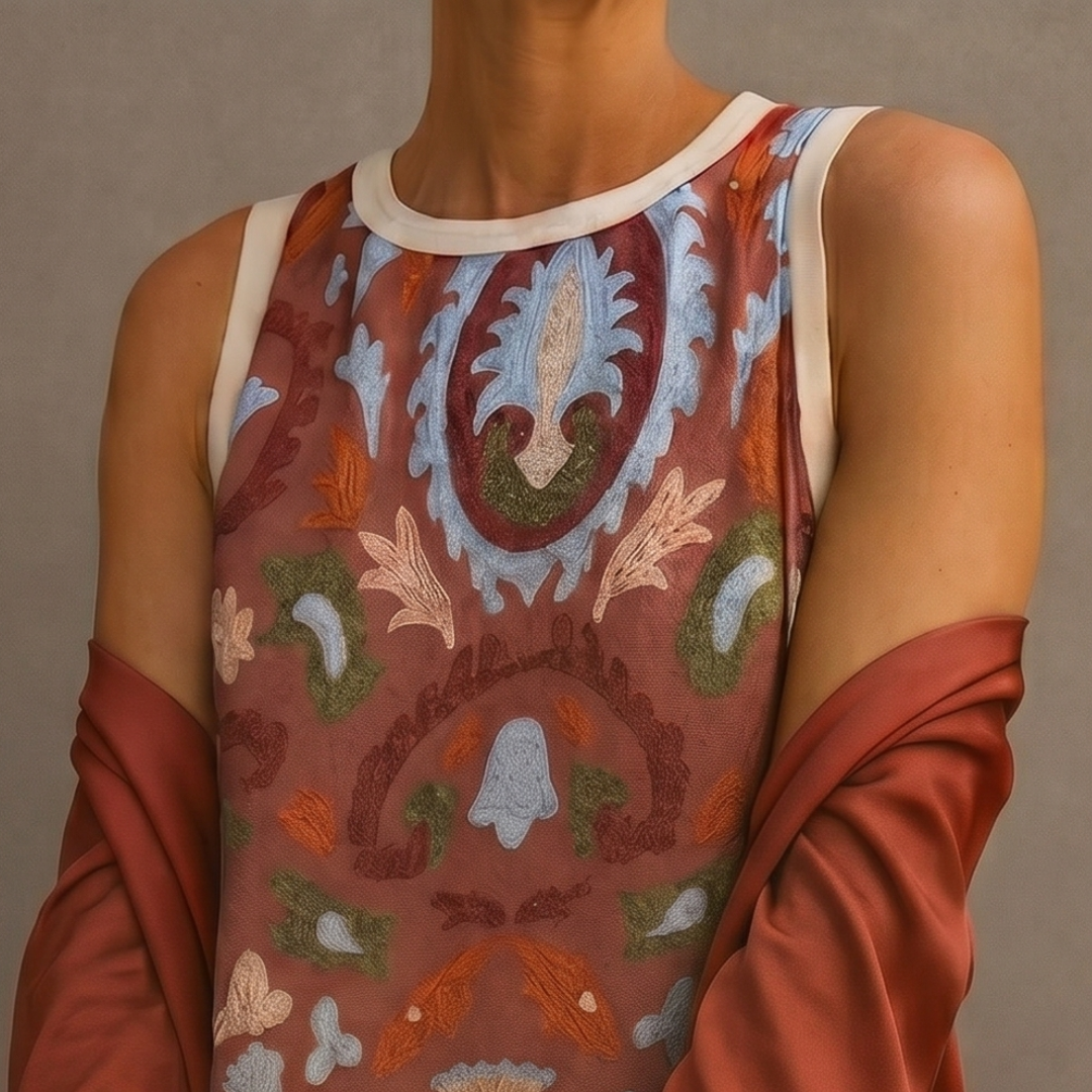 Daniela | Vestido largo estampado con chaleco a juego