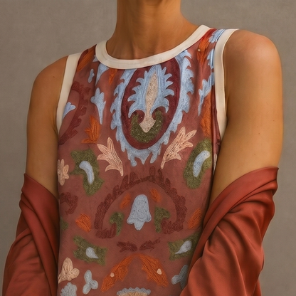 Daniela | Vestido largo estampado con chaleco a juego