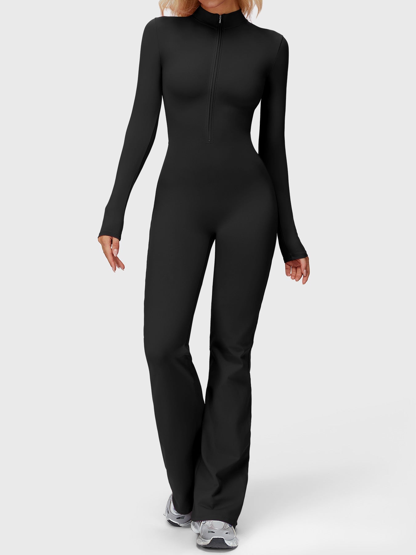 Yeoreo Belle Langarm Flared Jumpsuit mit Reißverschluss