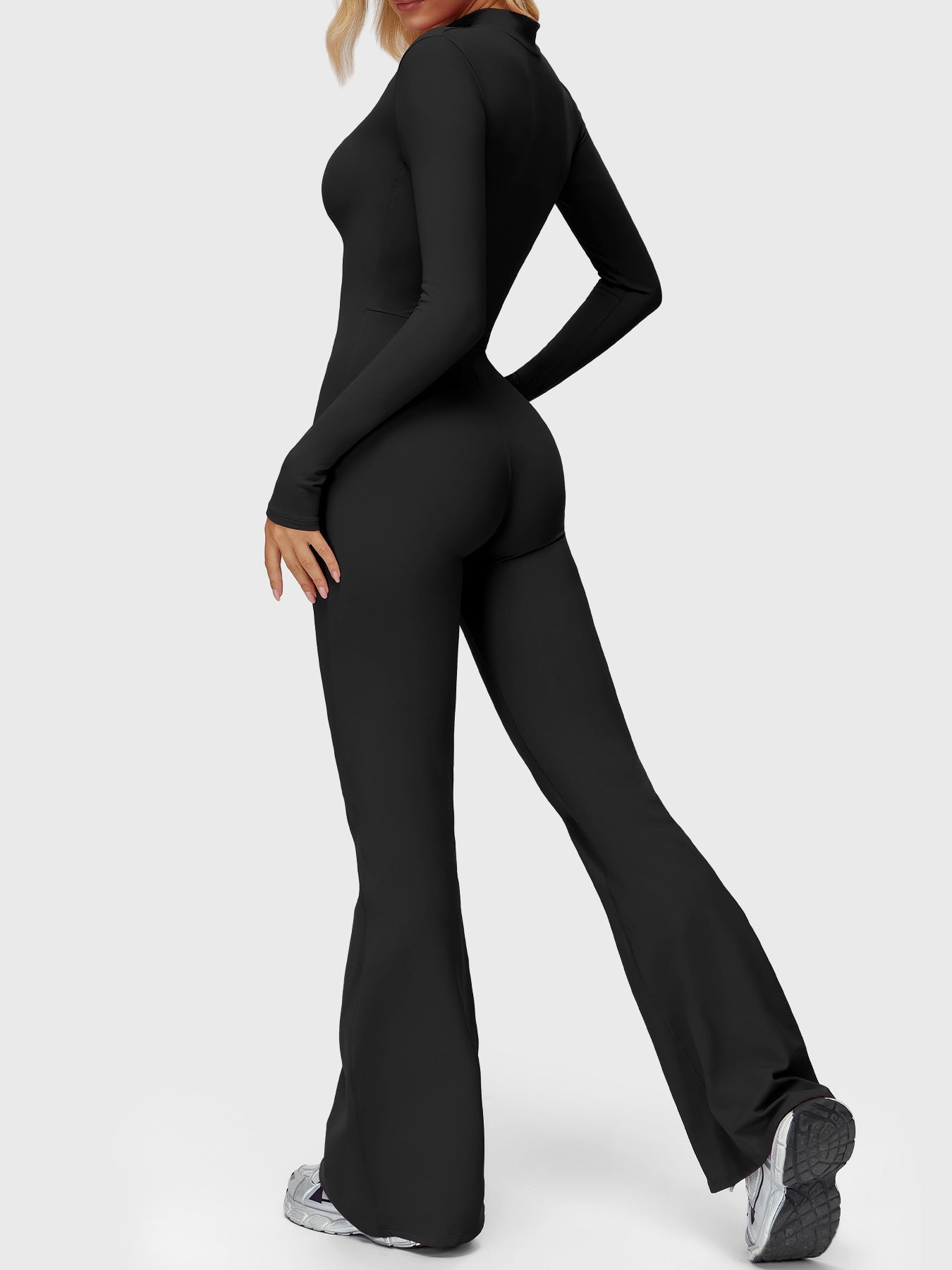 Yeoreo Belle Langarm Flared Jumpsuit mit Reißverschluss