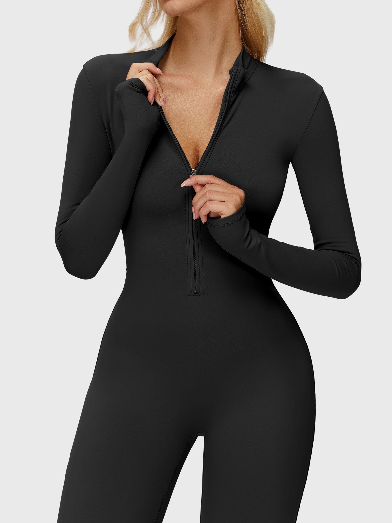 Yeoreo Belle Langarm Flared Jumpsuit mit Reißverschluss