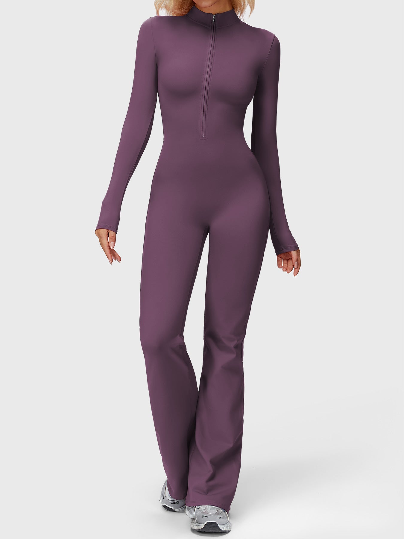 Yeoreo Belle Langarm Flared Jumpsuit mit Reißverschluss