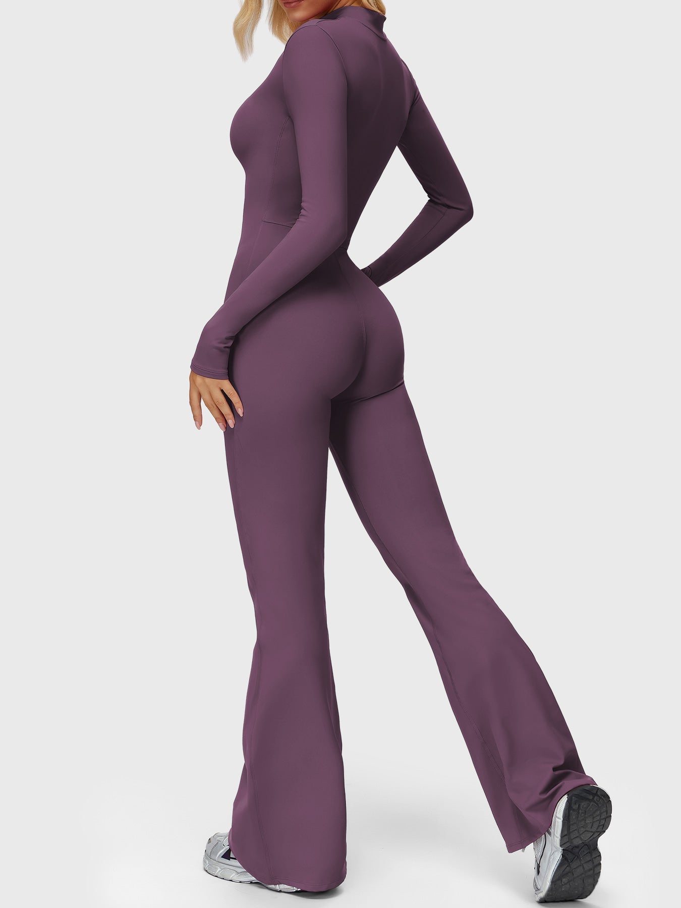 Yeoreo Belle Langarm Flared Jumpsuit mit Reißverschluss