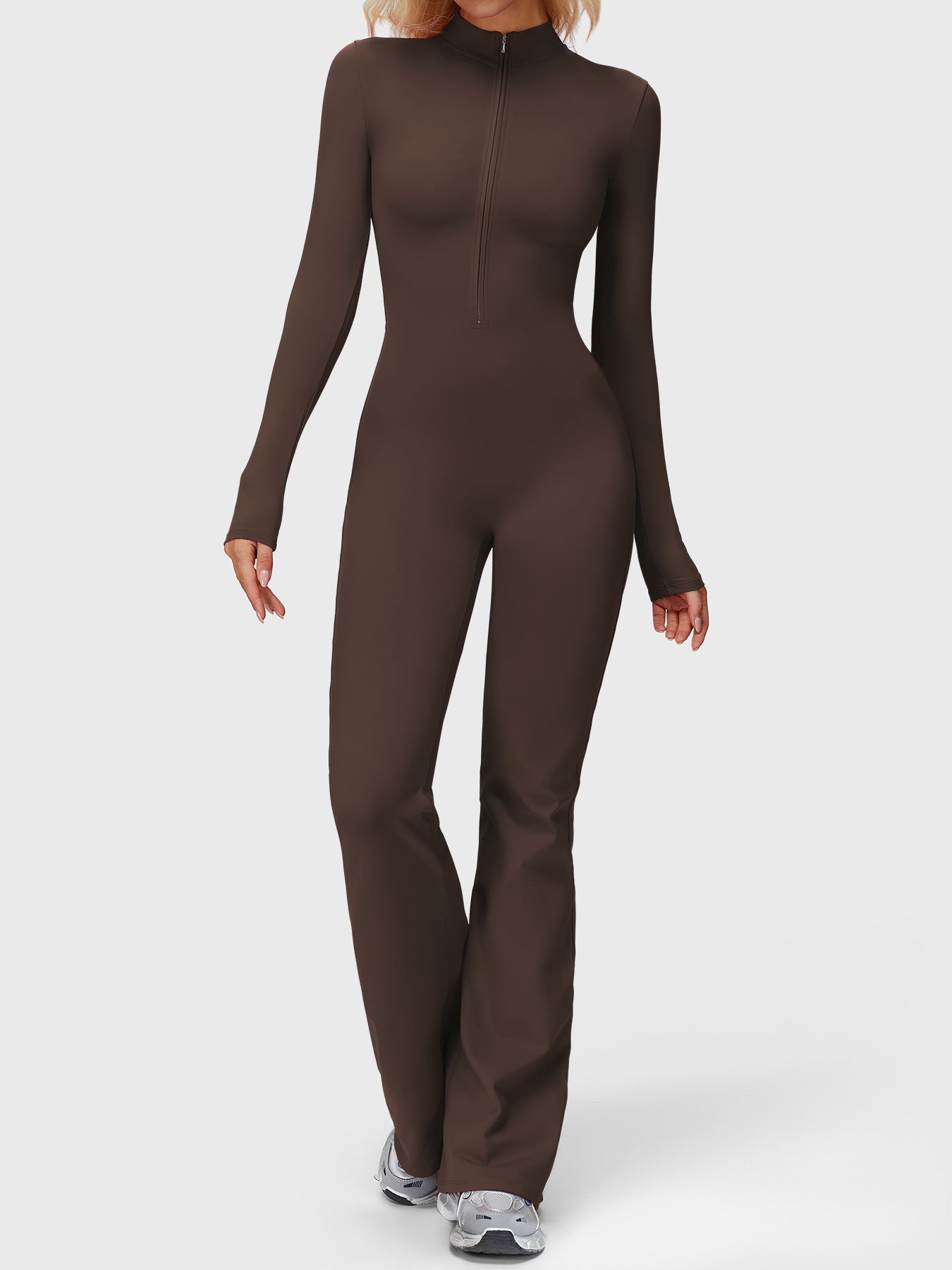 Yeoreo Belle Langarm Flared Jumpsuit mit Reißverschluss
