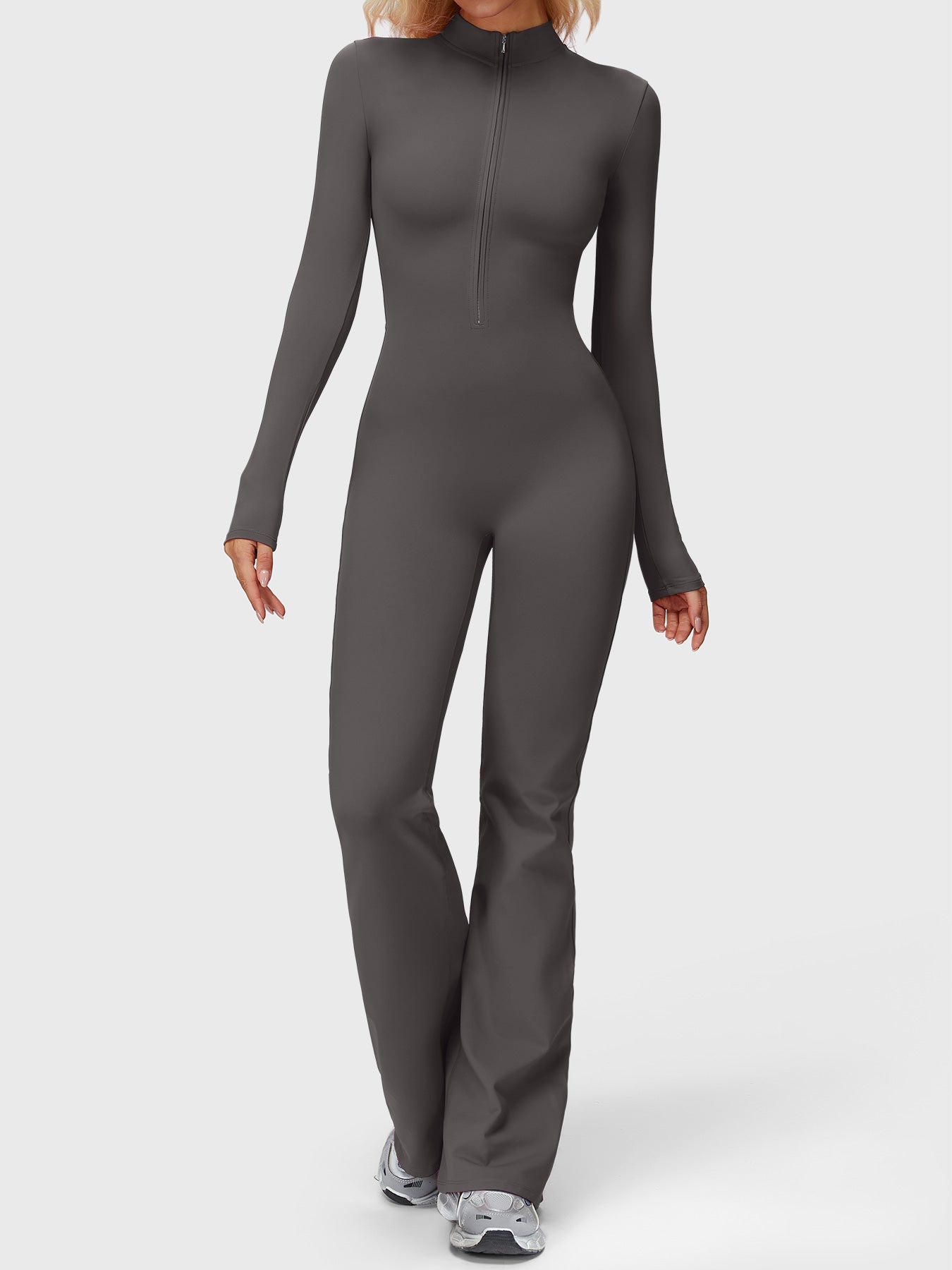 Yeoreo Belle Langarm Flared Jumpsuit mit Reißverschluss