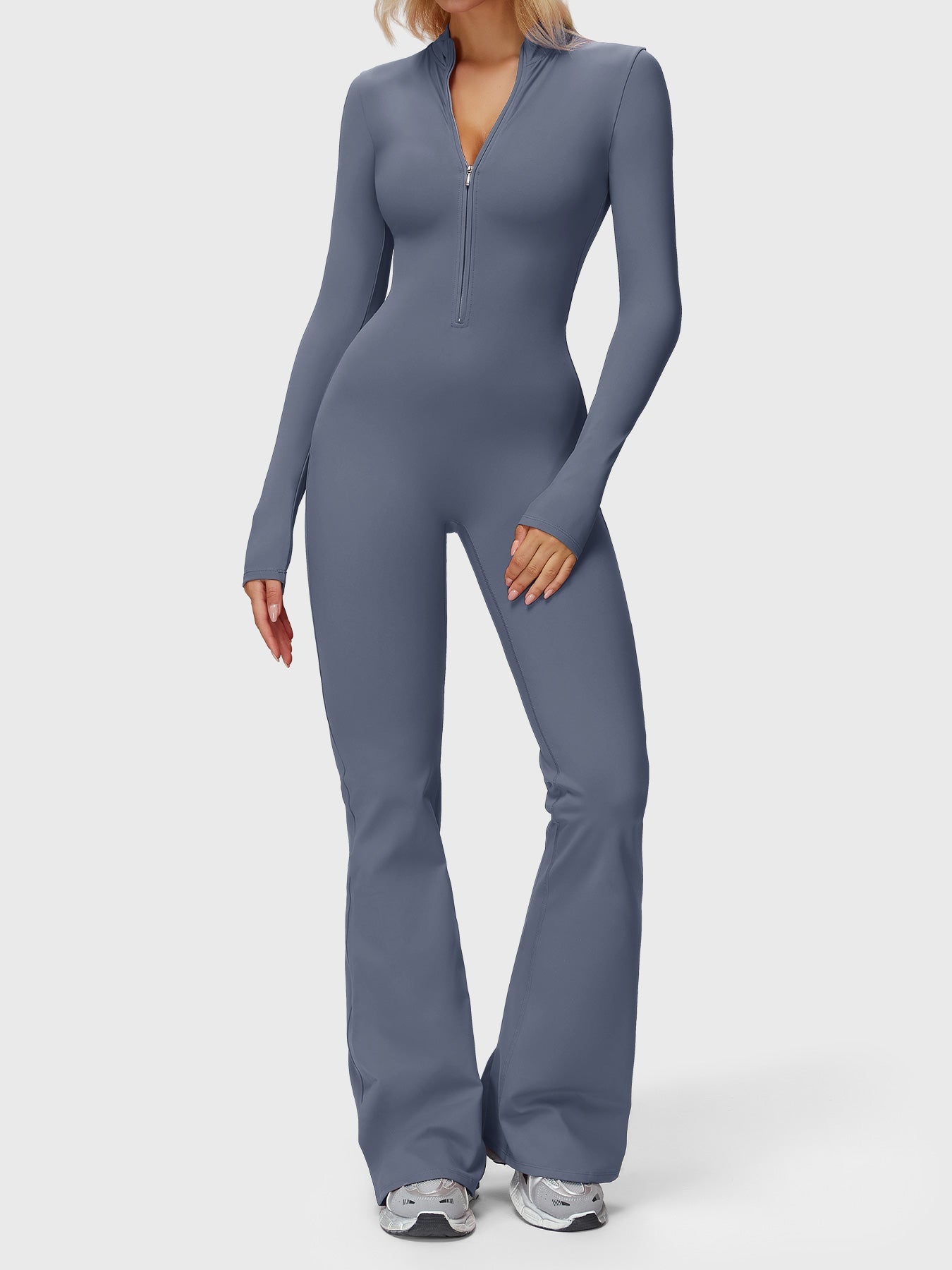 Yeoreo Belle Langarm Flared Jumpsuit mit Reißverschluss